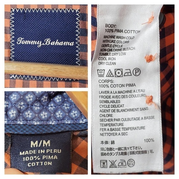 Tommy Bahama Long Sleeve Button Down Shirt Plaid Orange Blue Size Medium - Picture 8 of 8